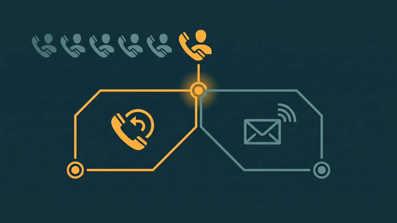 Caller at a decision point in the queue offered a callback or voicemail option with two diverging paths